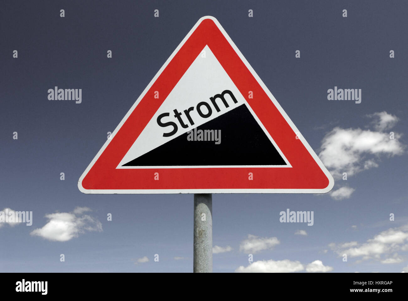 Road sign rising stream costs, photomontage, Verkehrsschild steigende Stromkosten, Fotomontage Stock Photo