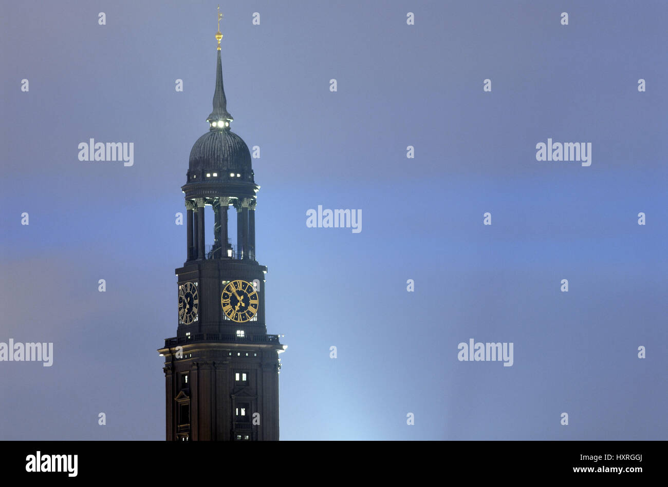 Germany, Hamburg, hamburger, town, Gro? town, evening, in the evening, lights up, illuminated, lighting, tower, towers, historical, more historically, Stock Photo