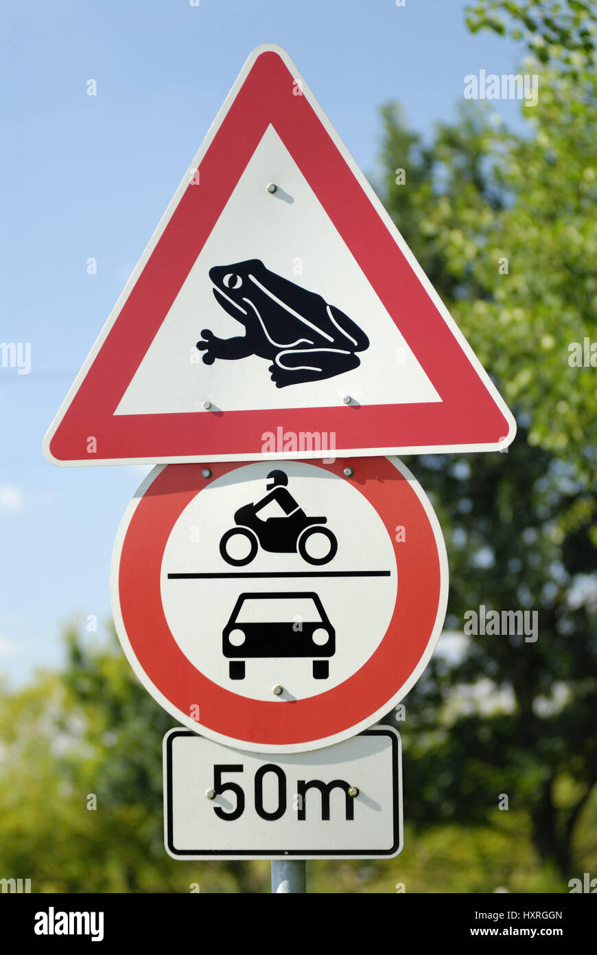 Animal, animals, toad, toads, earth toad, earth toads, toad wandering, traffic, Stra? enverkehr, road sign, road signs, sign, signs, warning, warnings Stock Photo