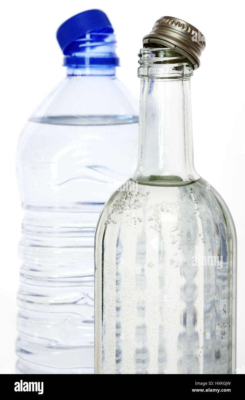 Water bottle of glass and PVC, Wasserflasche aus Glas und PVC Stock Photo