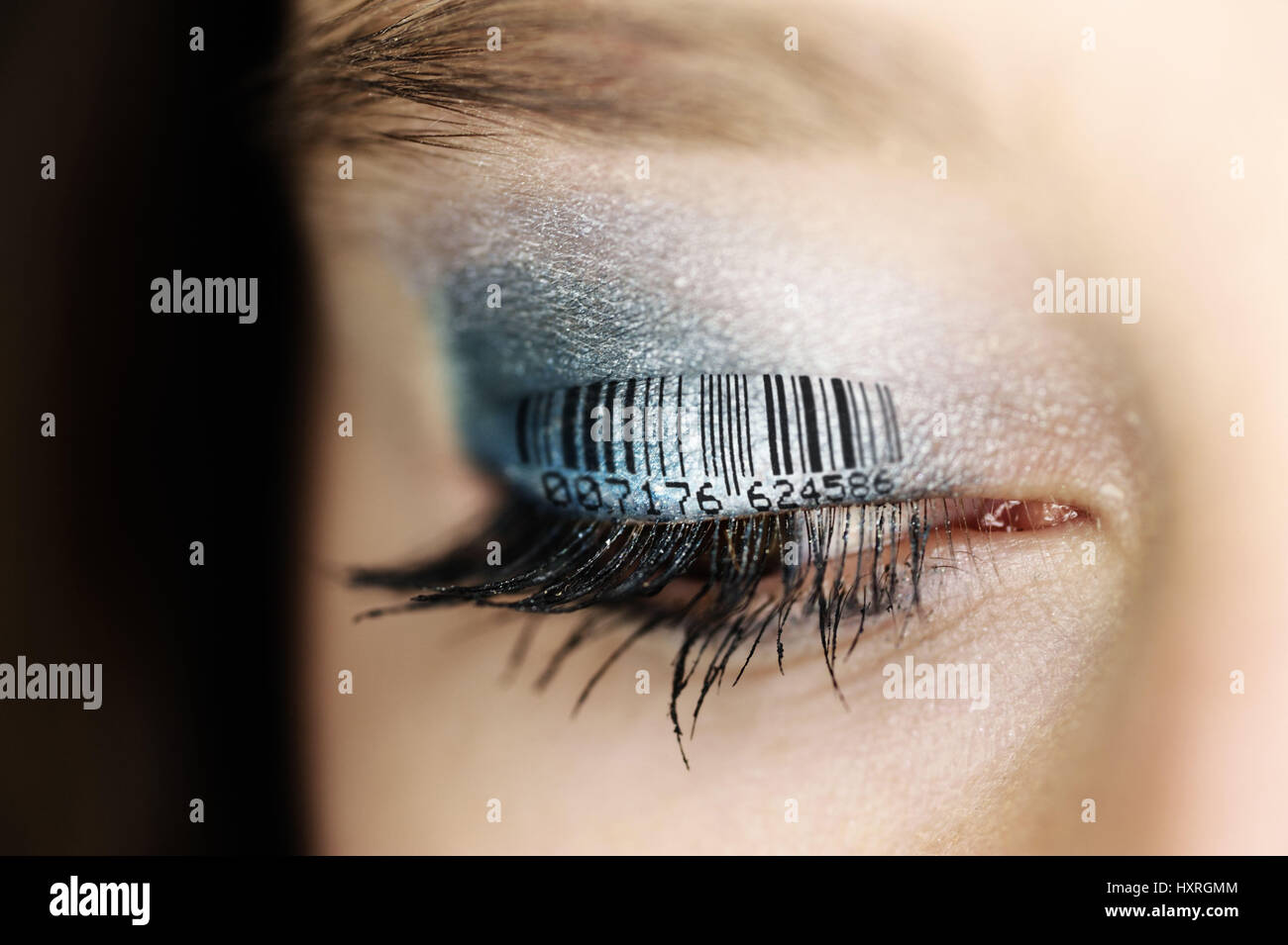 Women's eye with bar code, symbolic photo census, Frauenauge mit Strichcode, Symbolfoto Volkszählung Stock Photo