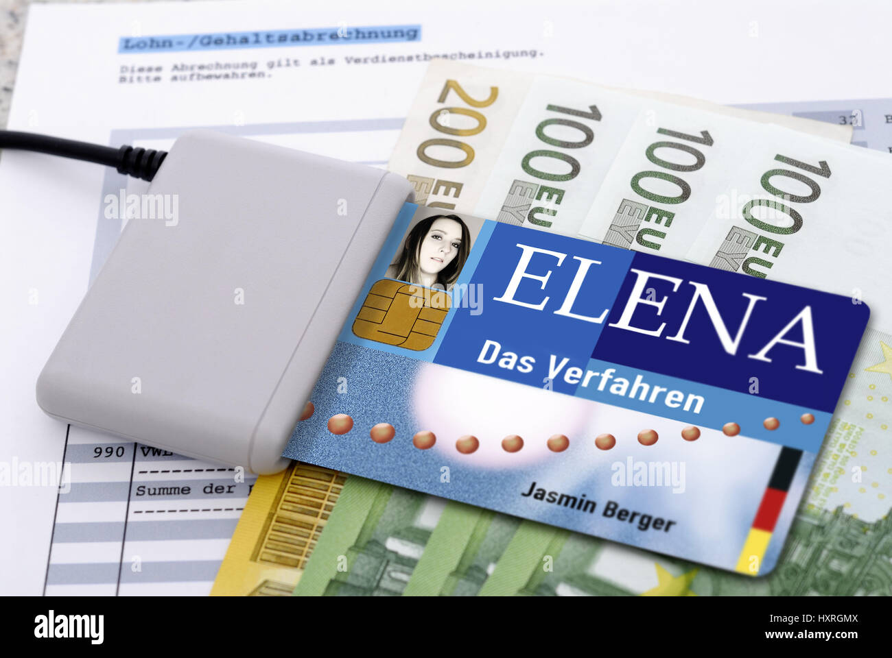 Elena, electronic income proof (picture assembly), elektronischer Einkommensnachweis (Bildmontage) Stock Photo