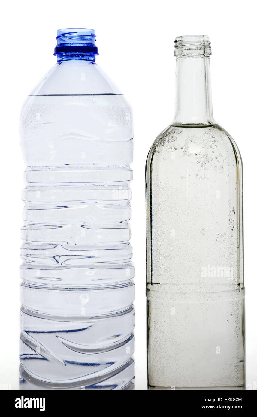 Water bottle of glass and PVC, Wasserflasche aus Glas und PVC Stock Photo