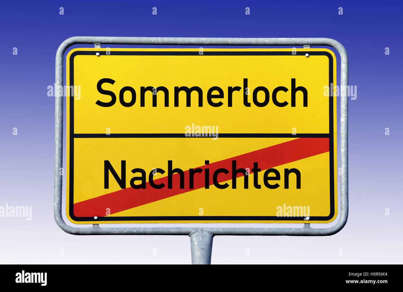 Local sign Summer hole, Ortsschild Sommerloch Stock Photo