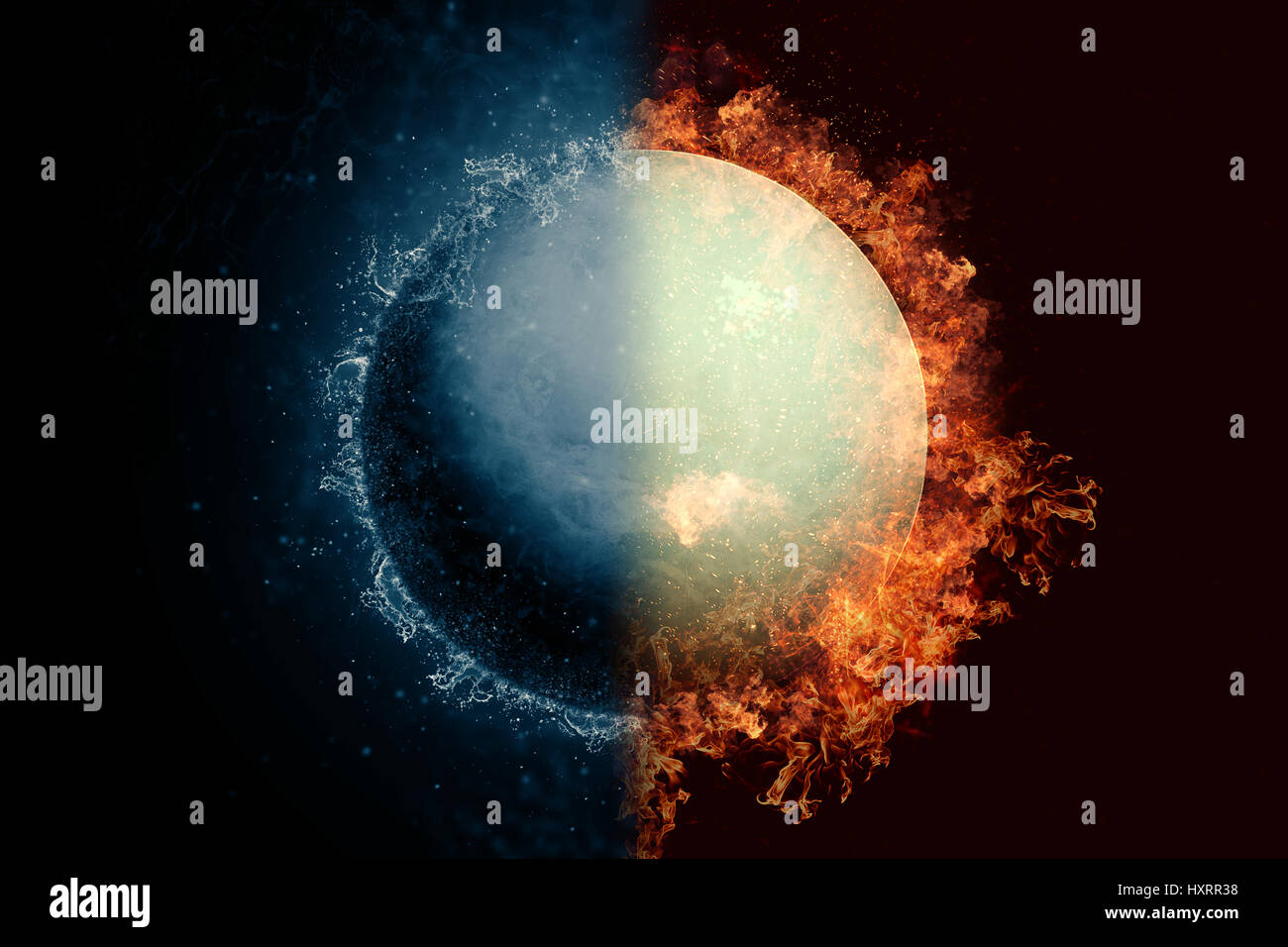 Planet Uranus in water and fire. Concept sci-fi artwork. Stock Photo