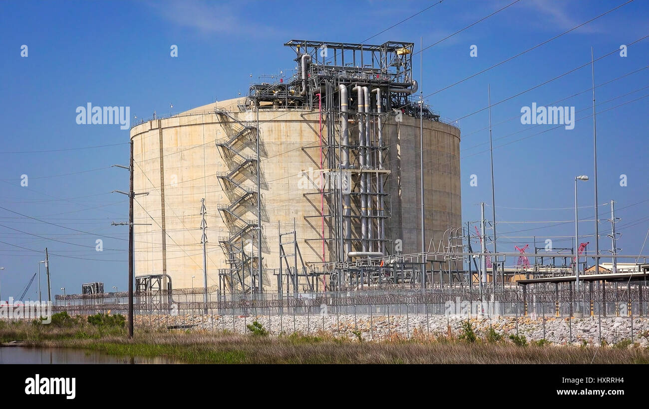 Liquefied natural gas plant in Louisiana, pan Stock Photo