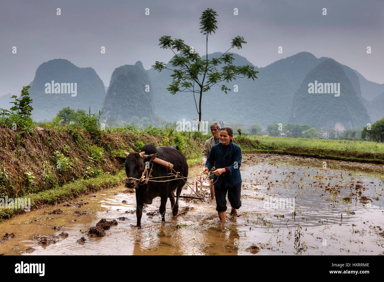 Yangshuo, Guangxi, China March 31, 2010 Chinese peasants, farmers