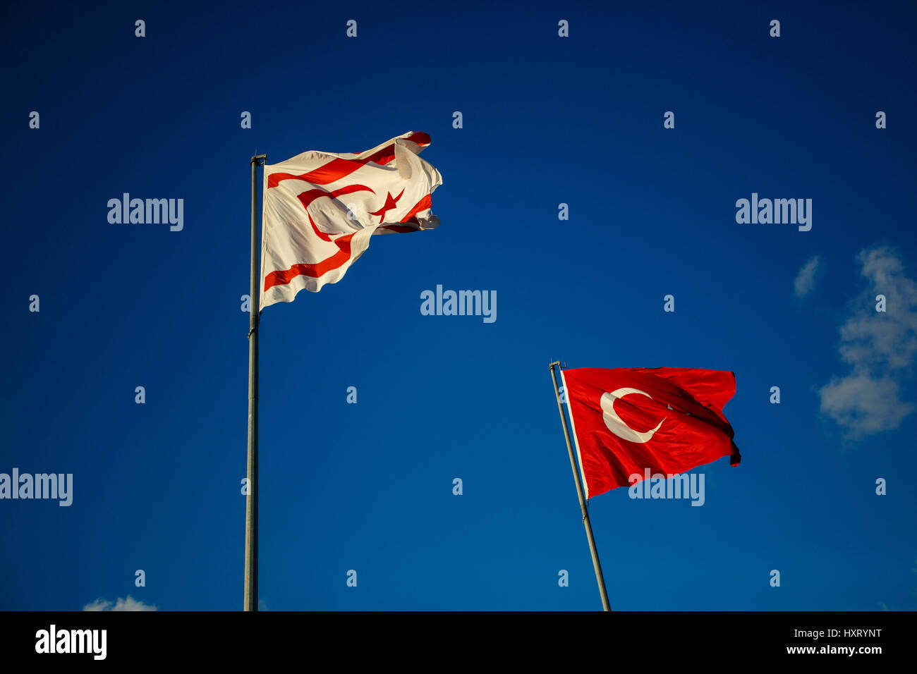 The flag of the Turkish Republic of Northern Cyprus and the flag of
