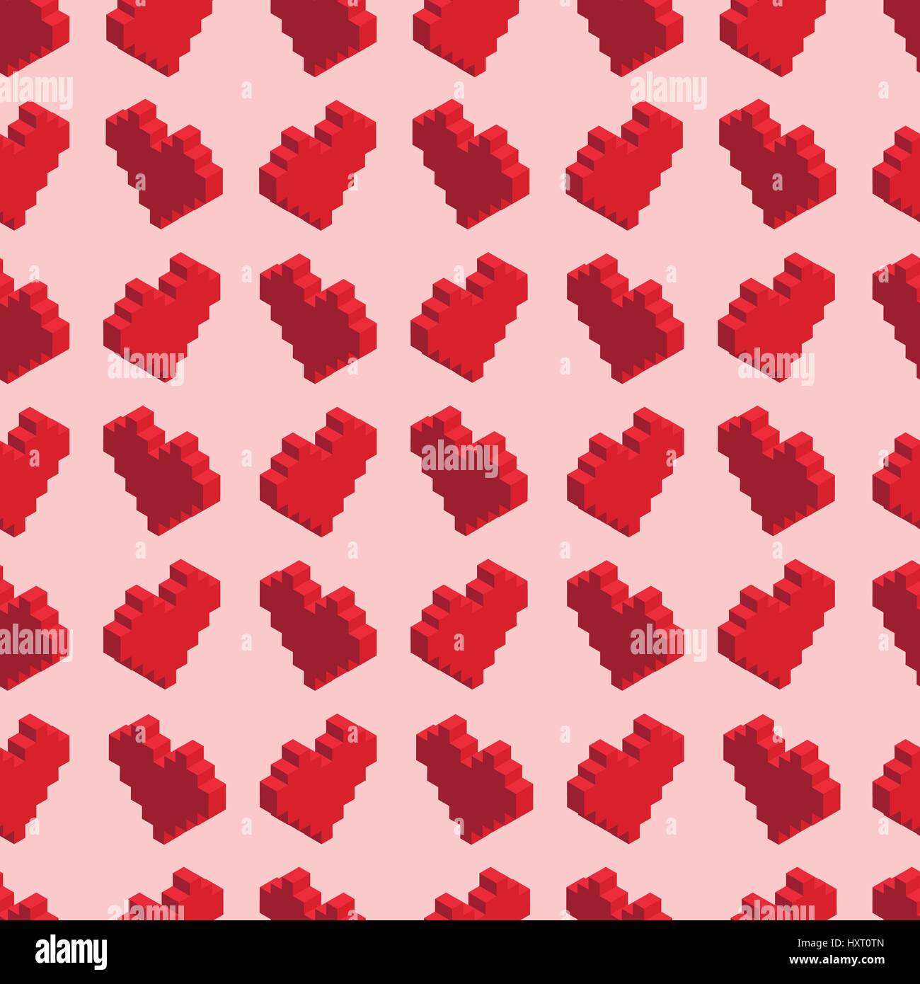Pixelated red hearts on pink background, seamless pattern Stock Vector ...
