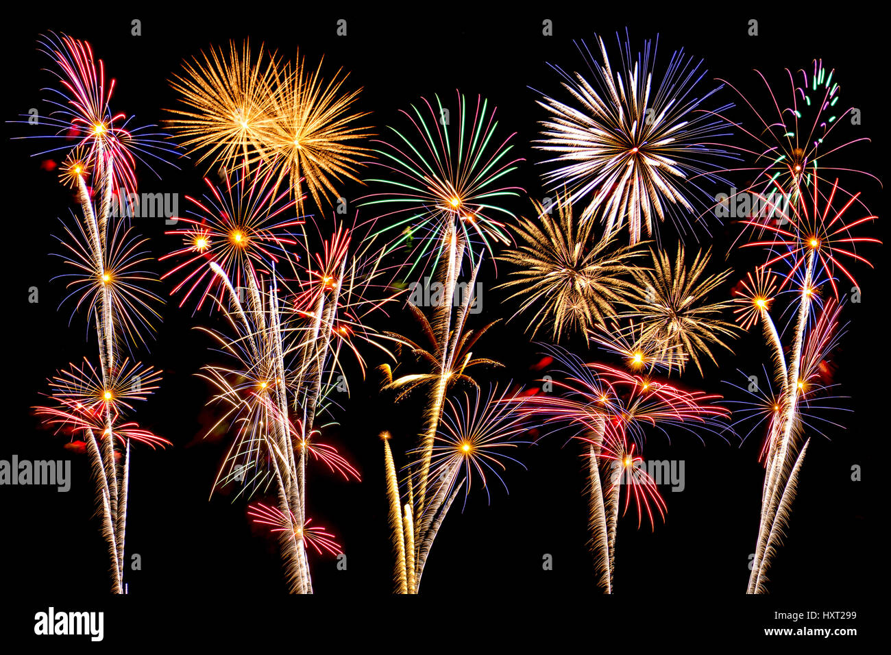 New year fireworks celebration on black background Stock Photo - Alamy
