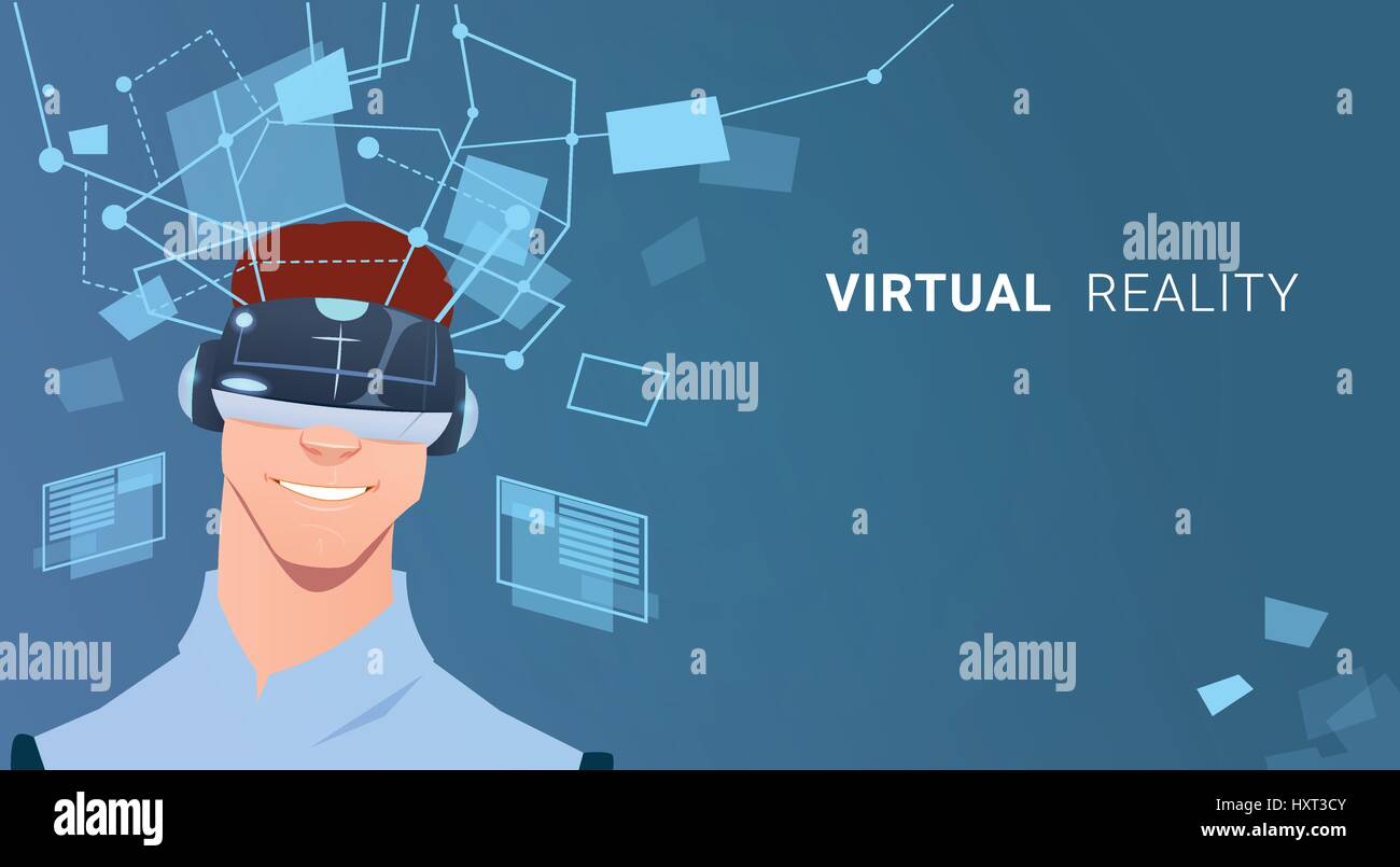 Business Man Wear Virtual Reality Digital Glasses Finance Graph Chart ...