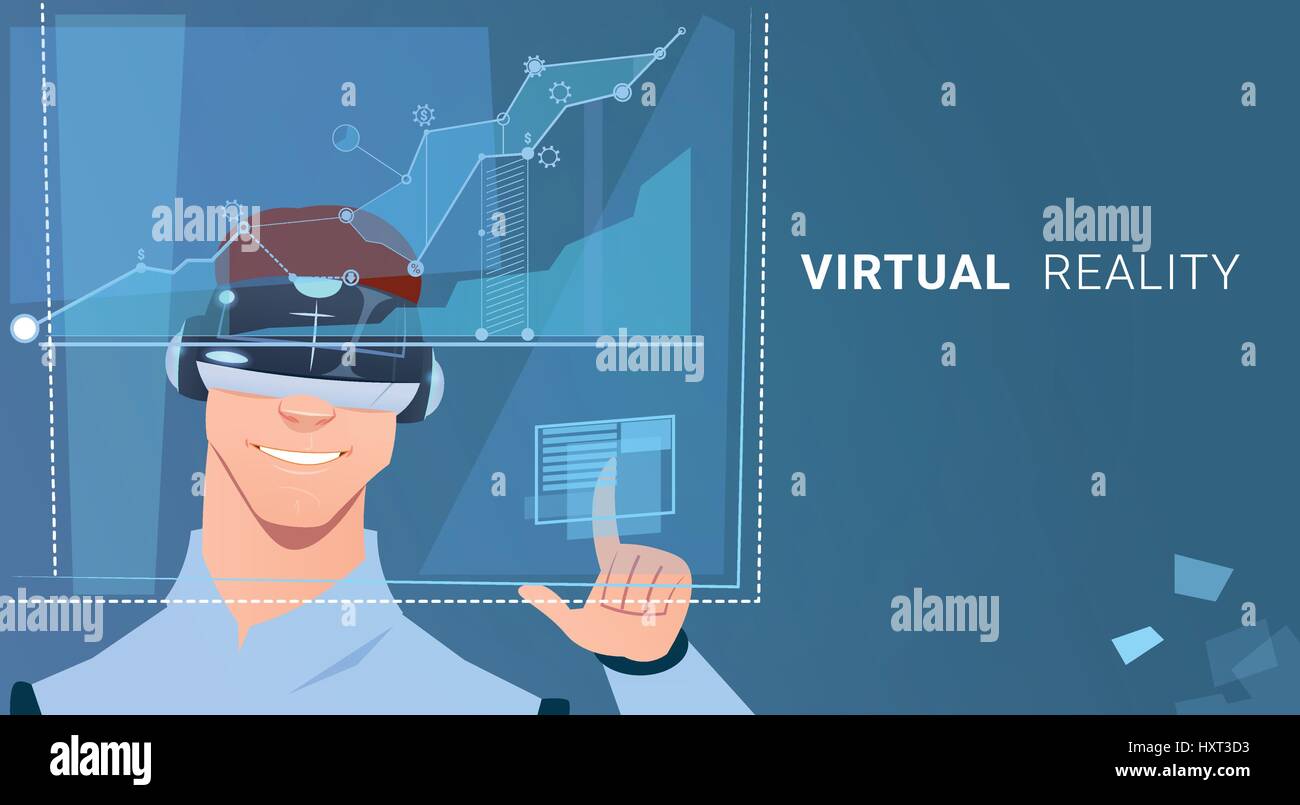 Business Man Wear Virtual Reality Digital Glasses Finance Graph Chart ...