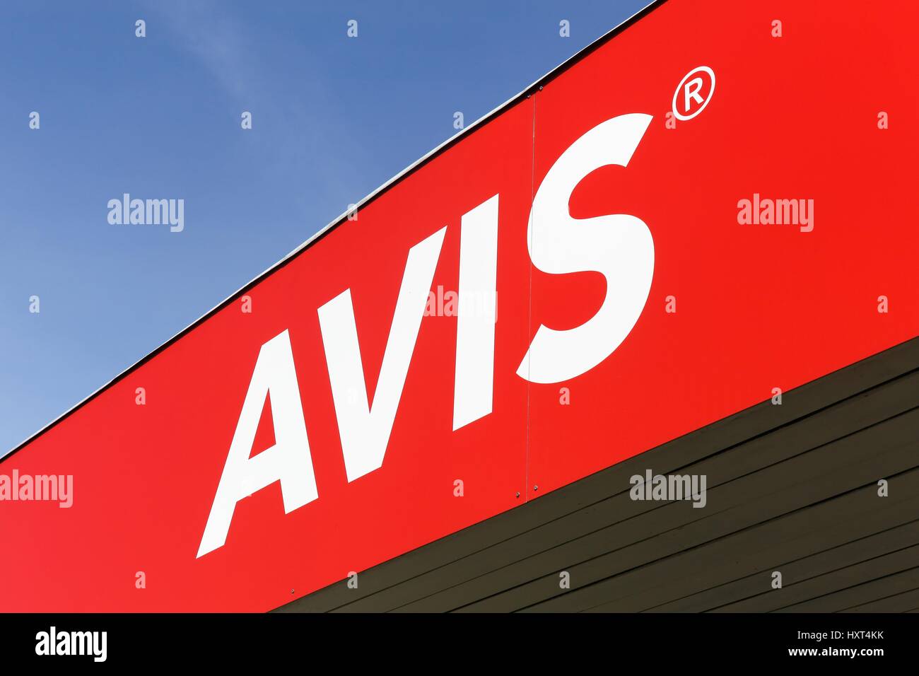 Vejle, Denmark March 25, 2017 Avis logo on a wall. Avis is an