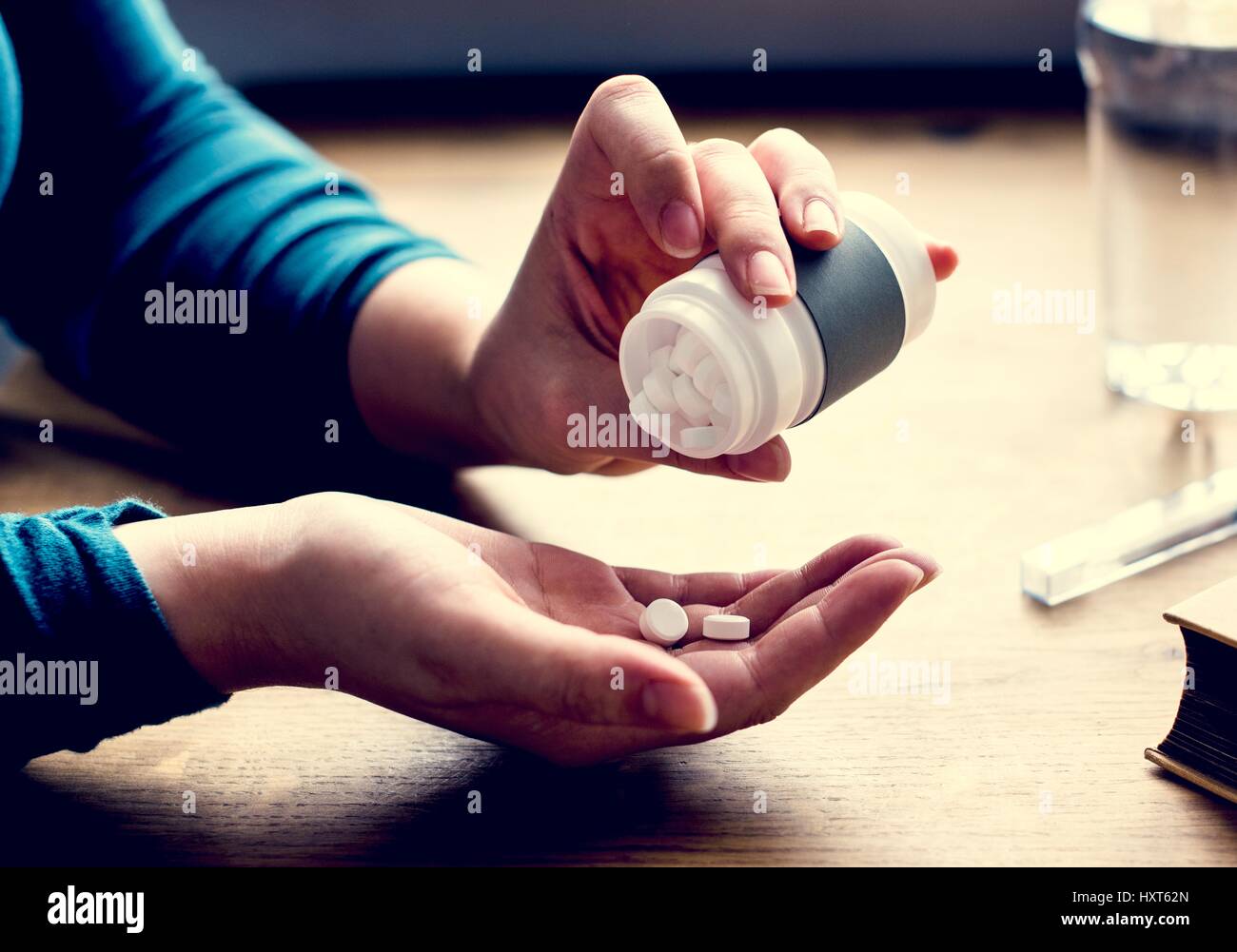 Adult Taking Medication Supplements Vitamins Stock Photo Alamy