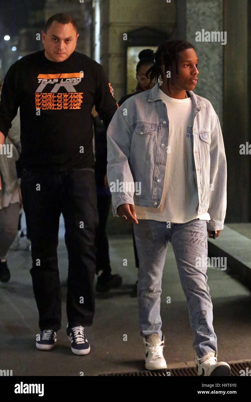 American rapper A$AP Rocky shopping at the Gucci and Prada stores in Milan,  Italy. Featuring: A$AP Rocky, ASAP Rocky Where: Milan, Lombardy, Italy  When: 20 Feb 2017 Credit: IPA/WENN.com **Only available for
