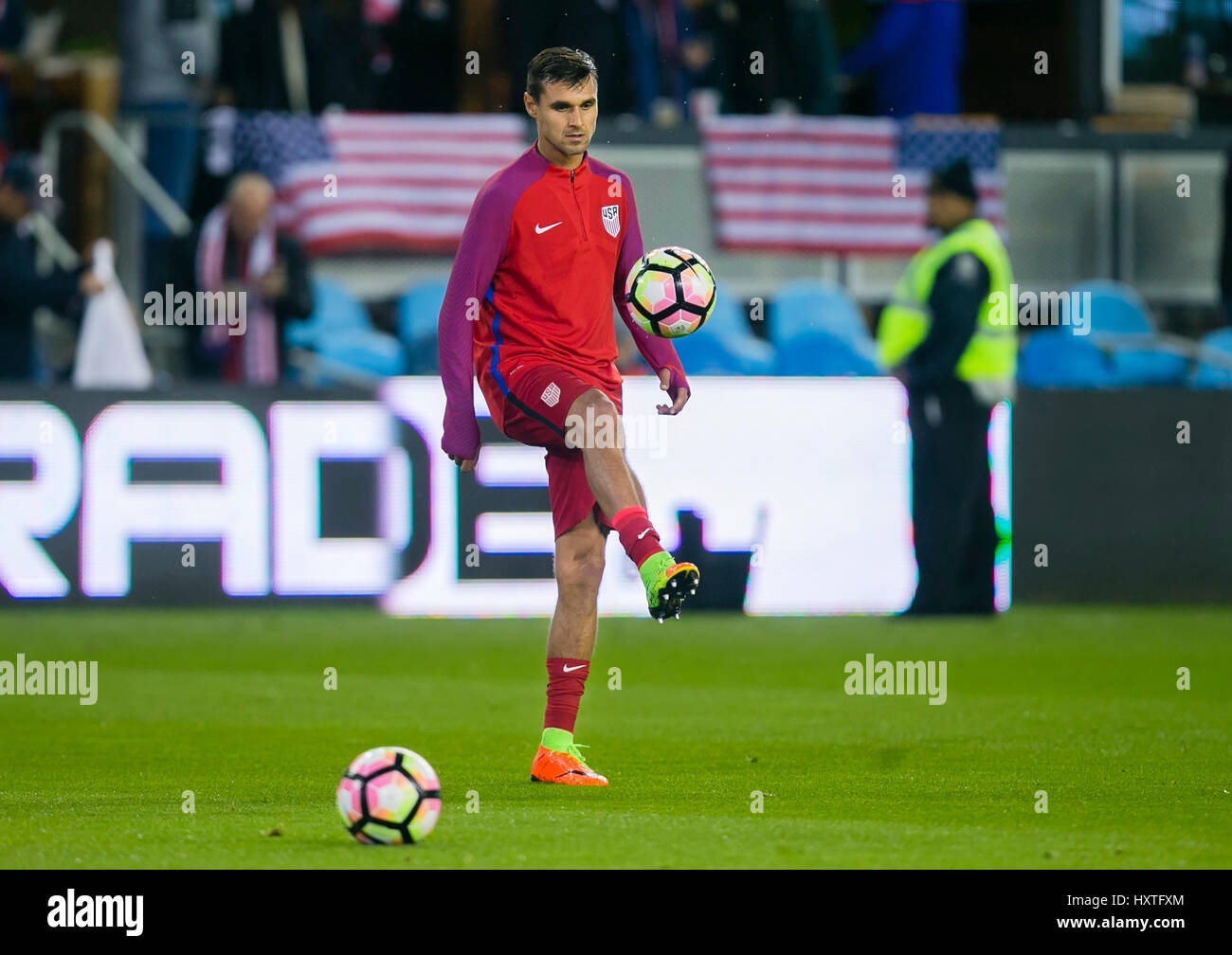 March 24, 2017: US forward Chris Wondolowski (18) warms up prior to the FIFA World Cup Qualifying game between the United States and Honduras at Avaya Stadium in San Jose, CA. The US defeated Honduras 6-0. Damon Tarver/Cal Sport Media Stock Photo
