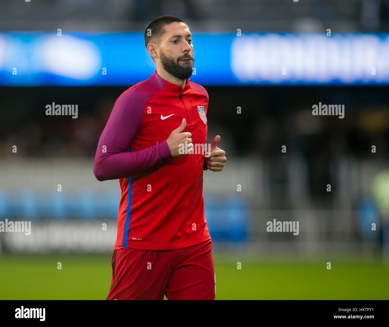 March 24, 2017: US forward Clint Dempsey (8) warms up prior to the FIFA World Cup Qualifying game between the United States and Honduras at Avaya Stadium in San Jose, CA. The US defeated Honduras 6-0. Damon Tarver/Cal Sport Media Stock Photo