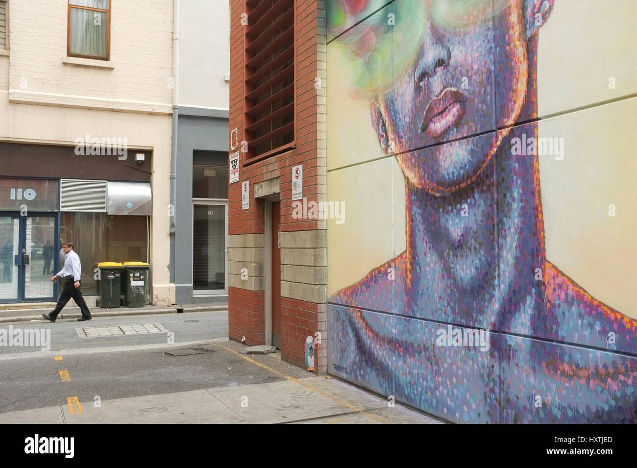 Adelaide Australia. 31st March 2017. A new mural  entitled 'order 55'  by Australian  street artist James Cochran unveiled for the Adelaide Fringe festival and as part of the street art explosion in the city of Adelaide. Jimmy Cohran also known as Jimmy C who famously created the David Bowie memorial painting in Brixton London Credit: amer ghazzal/Alamy Live News Stock Photo