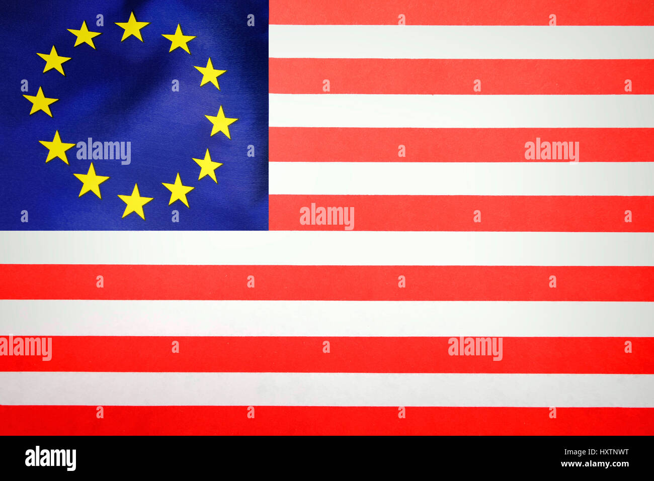 Mixture of the flags of the EU and the USA, free trade agreements TTIP, Mischung der Fahnen von EU und USA, Freihandelsabkommen TTIP Stock Photo