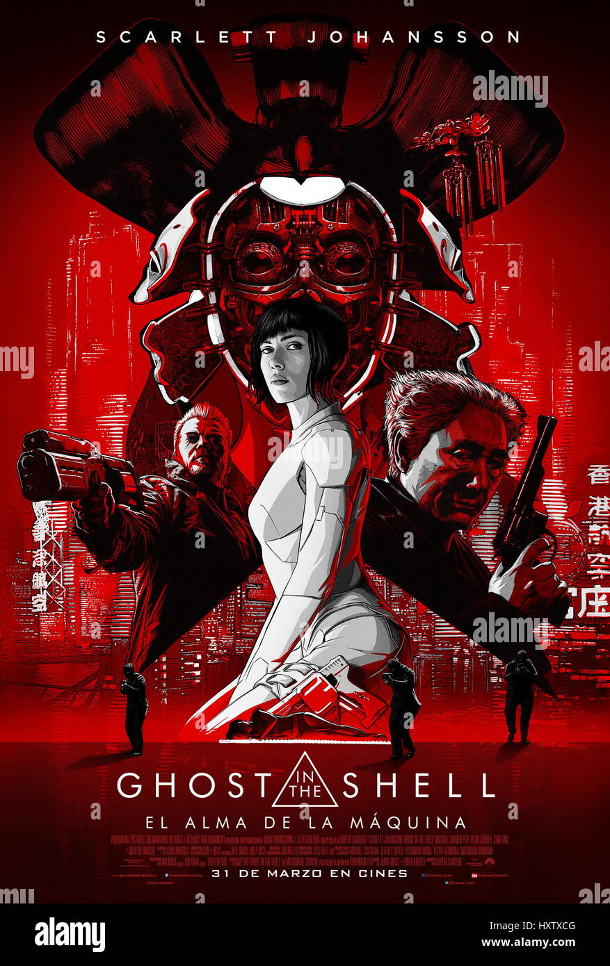 RELEASE DATE: March 31, 2017 TITLE: Ghost in the Shell STUDIO: DreamWorks DIRECTOR: Rupert Sanders PLOT: In the near future, Major is the first of her kind: A human saved from a terrible crash, who is cyber-enhanced to be a perfect soldier devoted to stopping the world's most dangerous criminals STARRING: Scarlett Johansson as Major, Poster Art. (Credit: © DreamWorks/Entertainment Pictures) Stock Photo