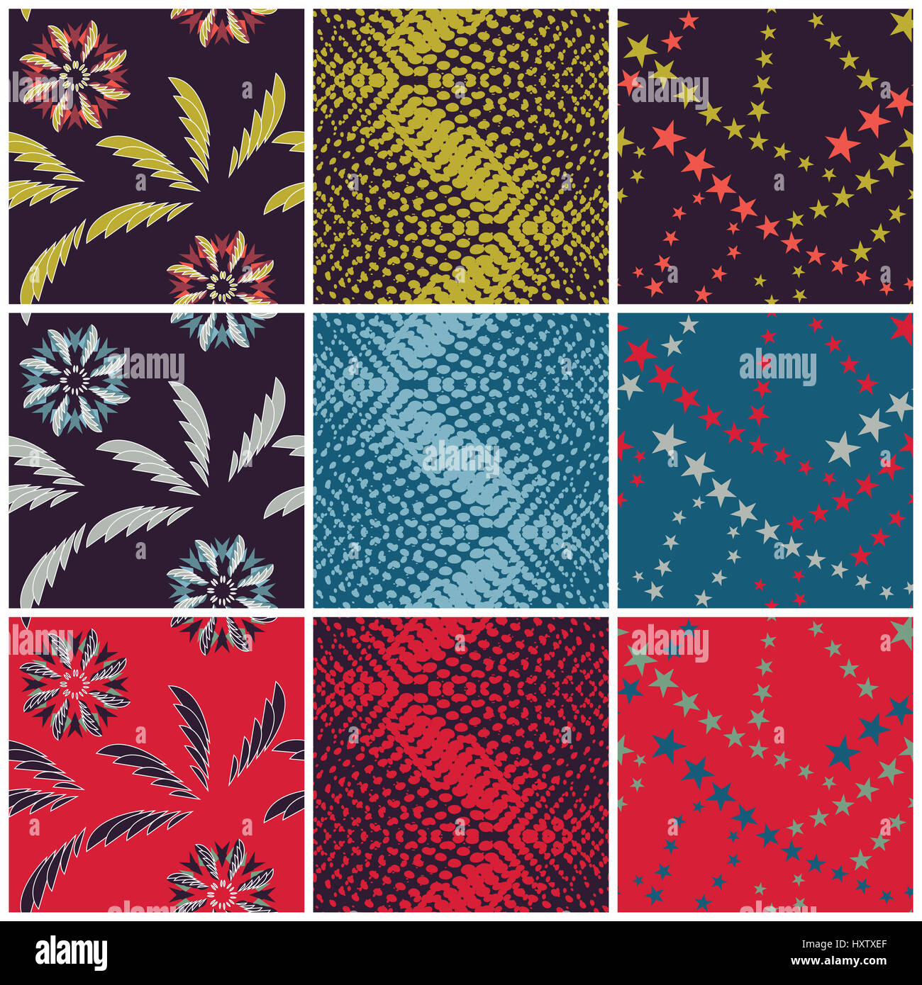 Collection Of 3 Matching Patterns In 3 Modern Colors Variations Stock Photo