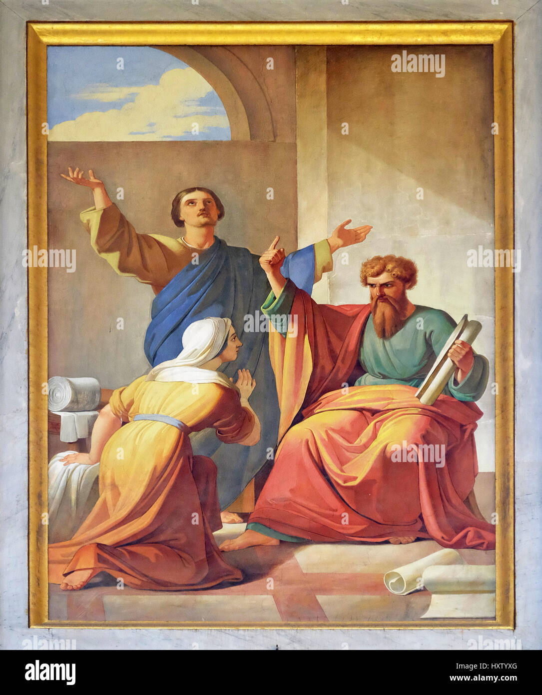 The fresco with the image of the life of St. Paul: Paul at the Home of ...