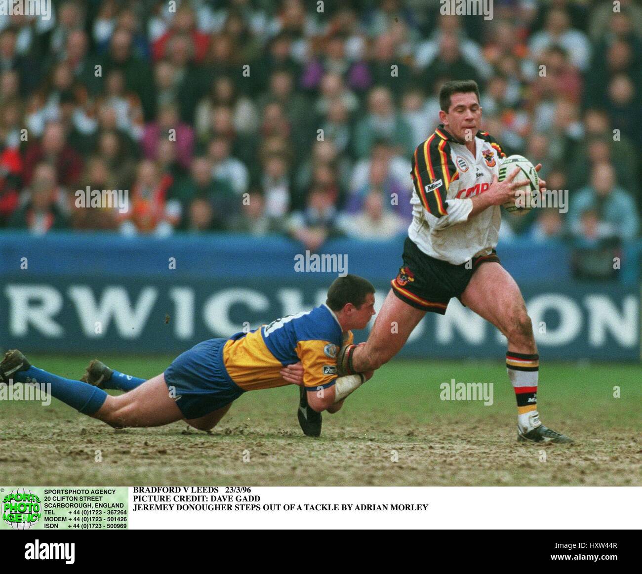 DONOUGHER ESCAPES MORLEY LEEDS V BRADFORD 23 March 1996 Stock Photo