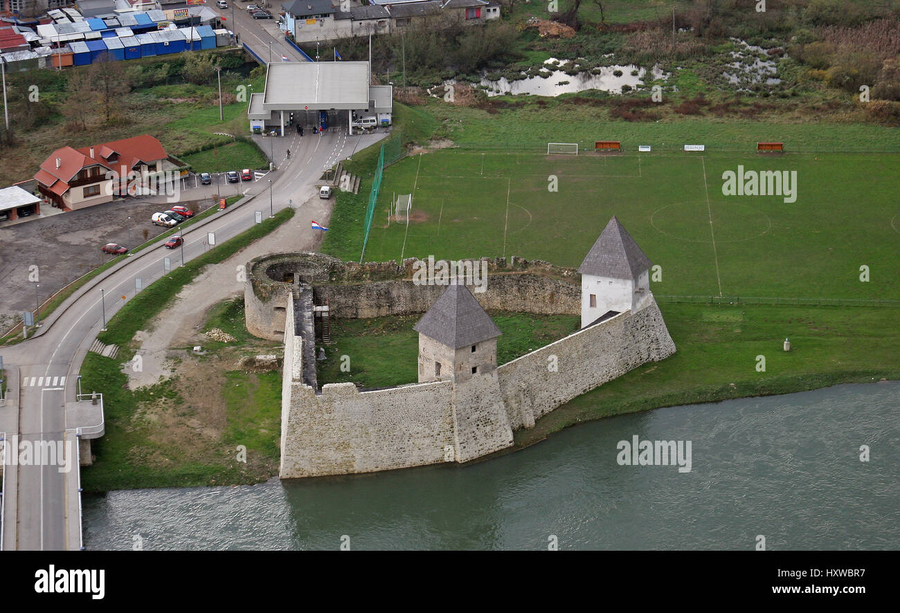 Fortress Kastel is a castle in Hrvatska Kostajnica, a town in central Croatia, near the border to Bosnia and Herzegovina Stock Photo
