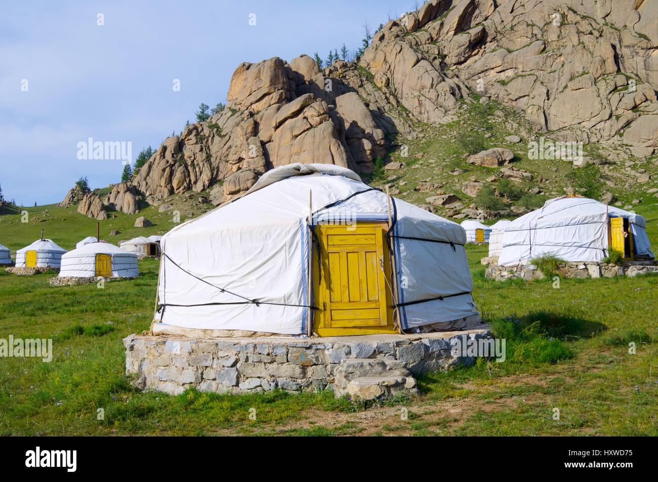 Mongolian gers in Gorkhi Terelji National Park, Mongolia Stock Photo