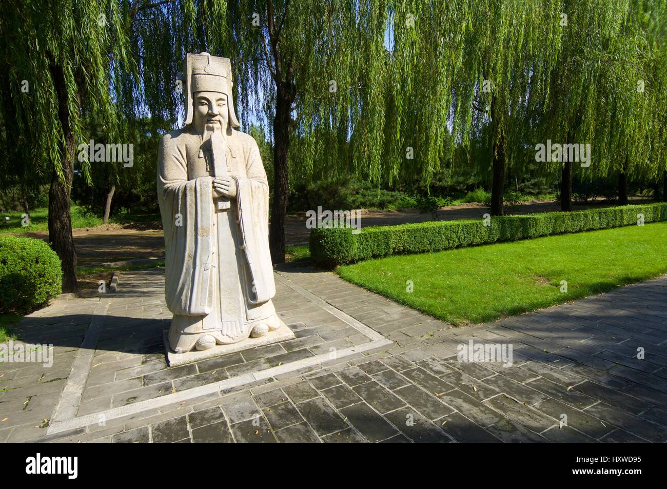 Statue of a Meritorious Official in The General Sacred Way of the Ming Tombs. It was built between 1435 and 1540. Shisanling, Beijing, China Stock Photo