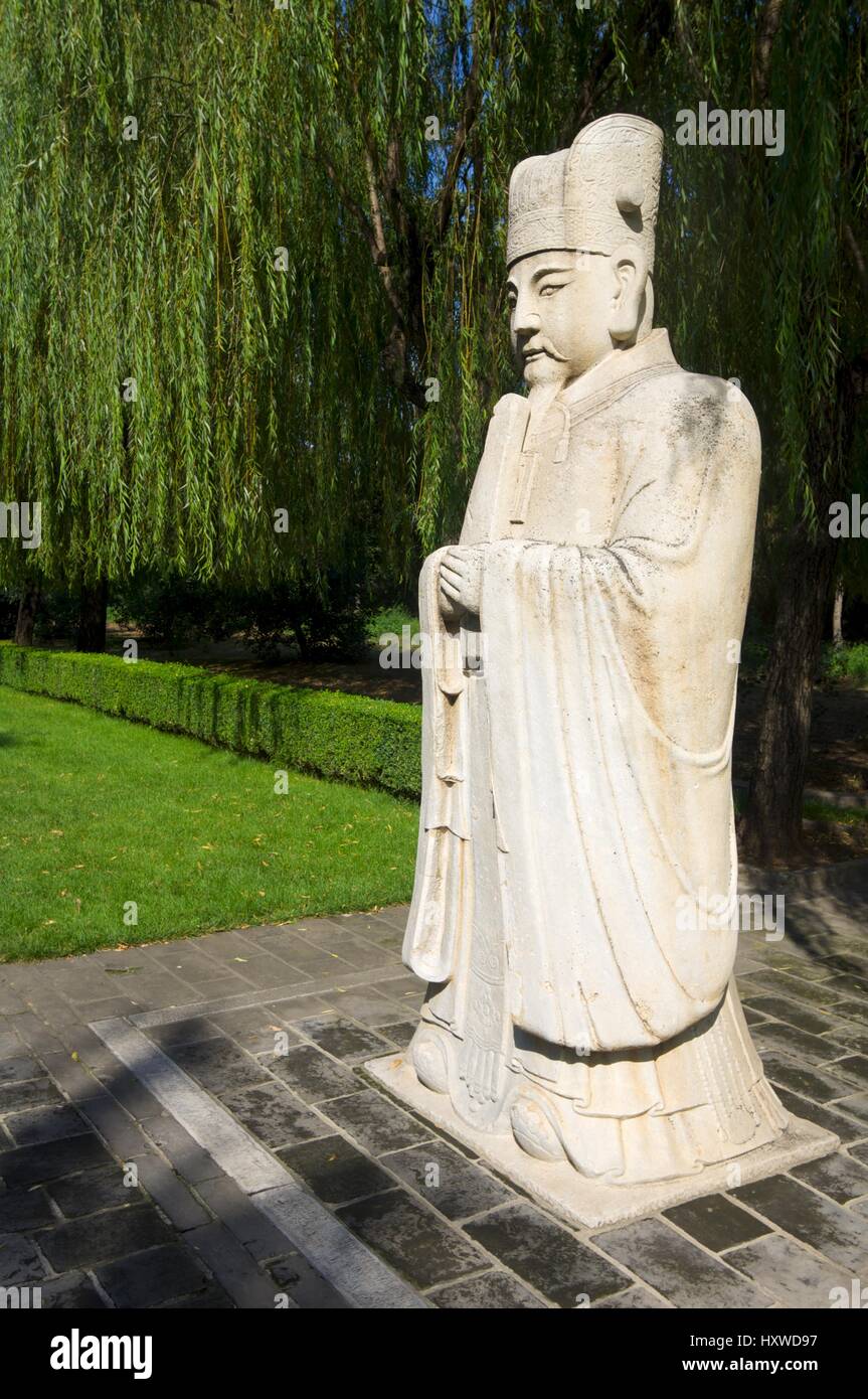 Statue of a Civil Official in The General Sacred Way of the Ming Tombs. It was built between 1435 and 1540. Shisanling, Beijing, China Stock Photo