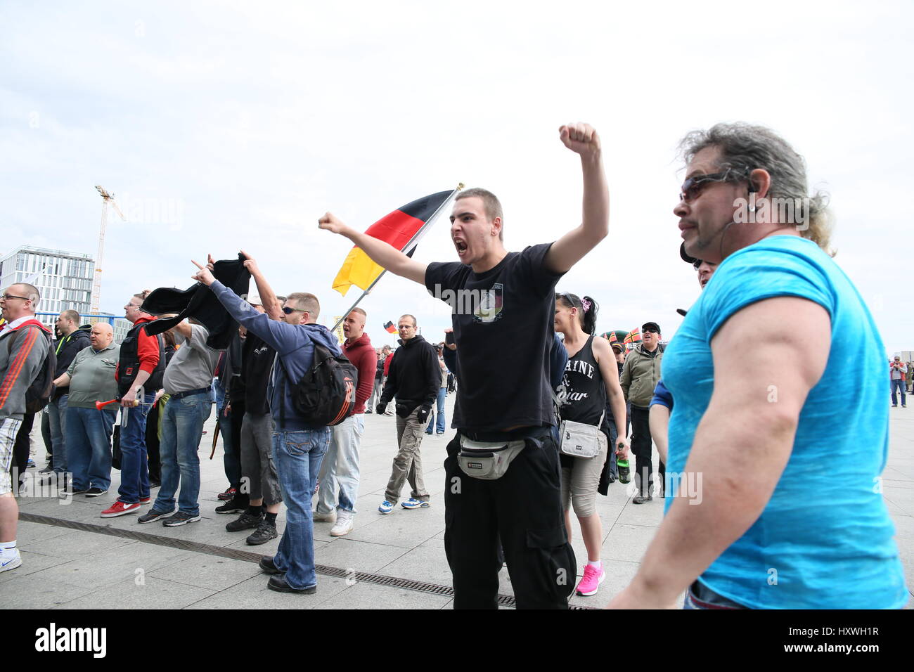 Berlin, Germany, May 9th, 2015: Antifa protesters clash with Pegida activists. Stock Photo