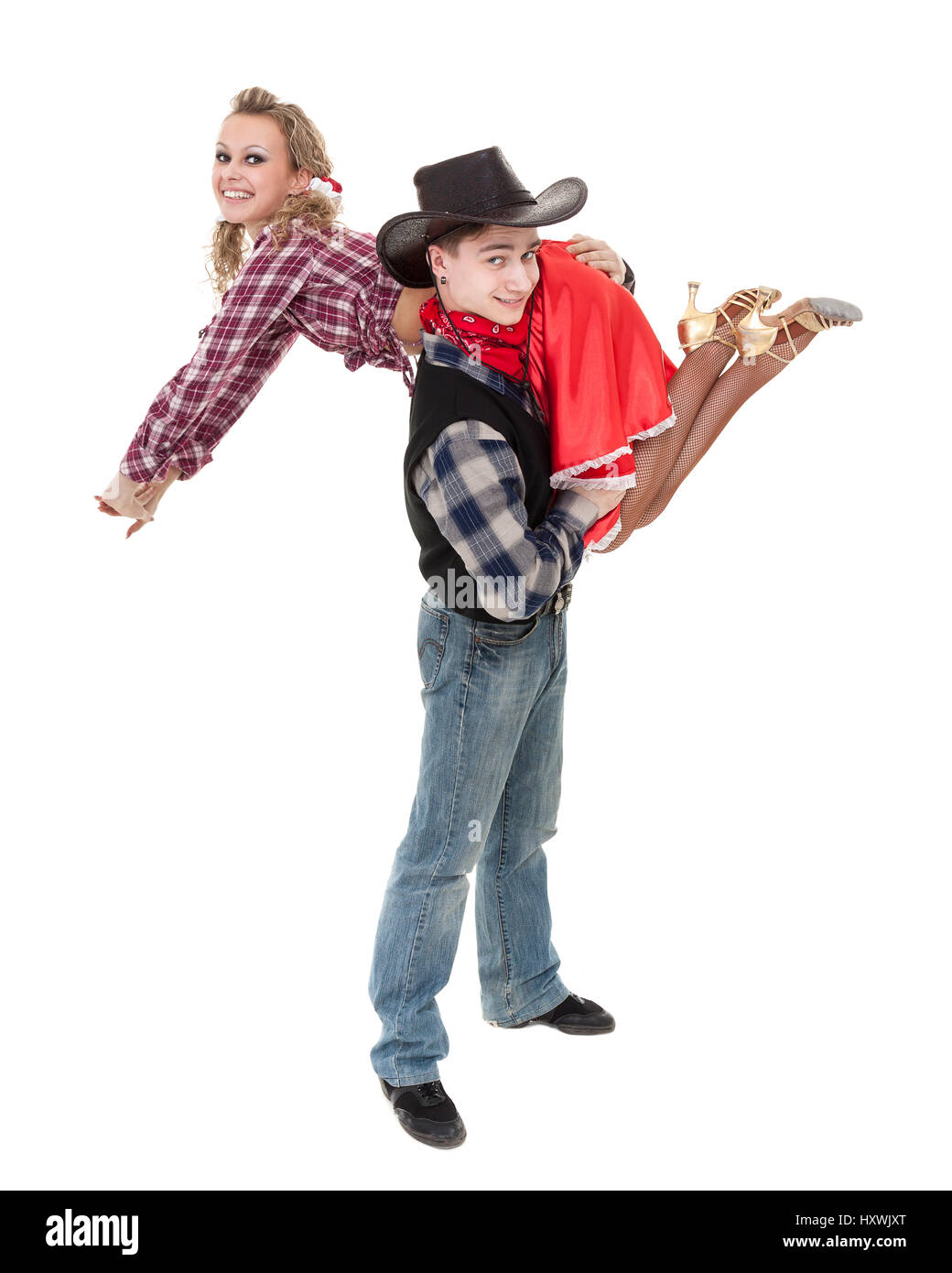 cabaret dancer couple dressed in cowboy costumes Stock Photo Alamy