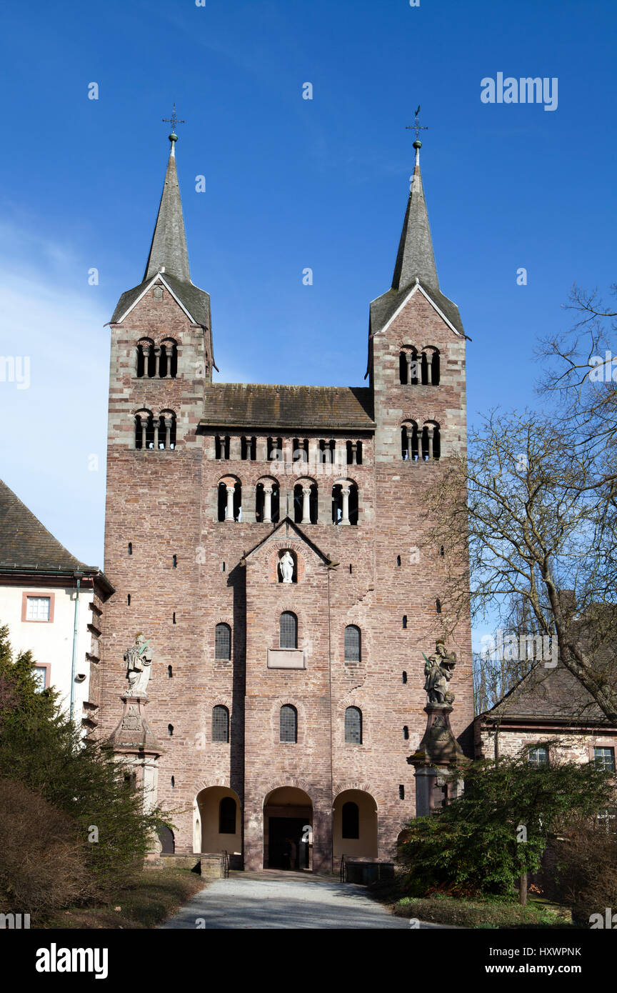 The abbey church St. Stephanus and St. Vitus, Abbey Castle Corvey in Hoexter, Weserbergland, North Rhine Westphalia, Germany, Europe Stock Photo