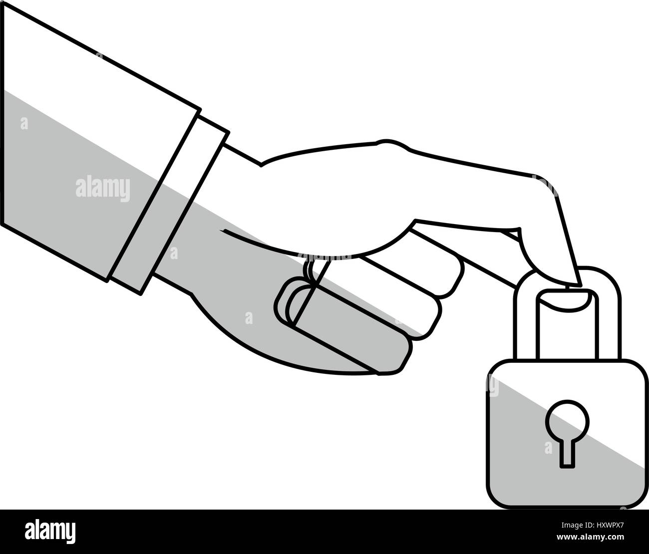 hand with padlock icon over white background. vector illustration Stock ...