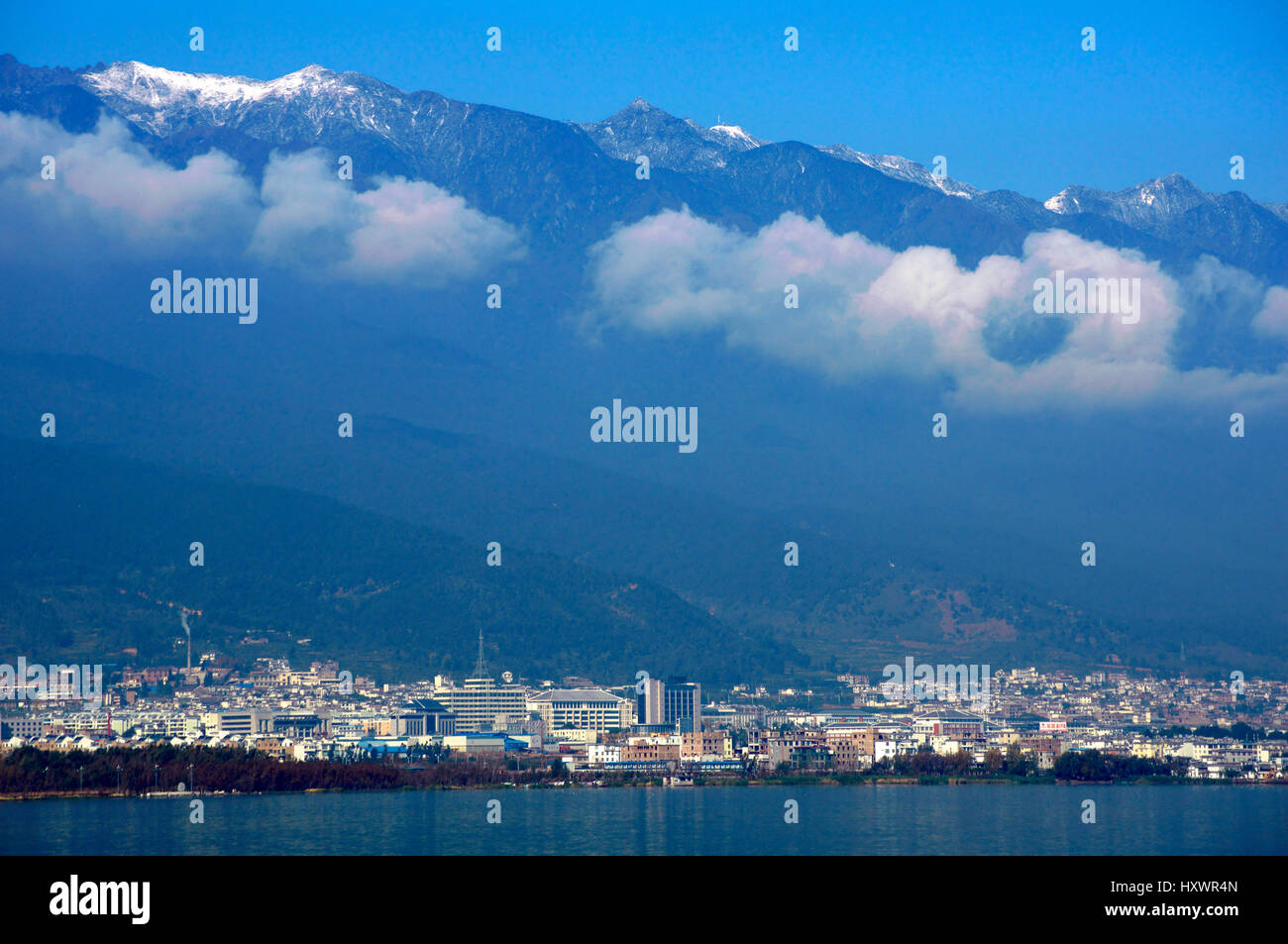 Dali City, as seen from Erhai Lake Stock Photo