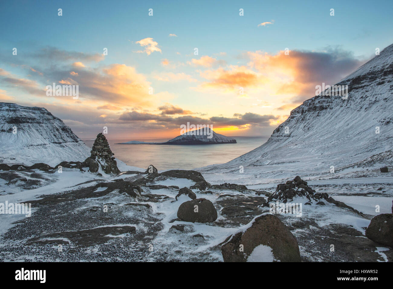 Beautiful sunset in the Faroe Islands. Stock Photo