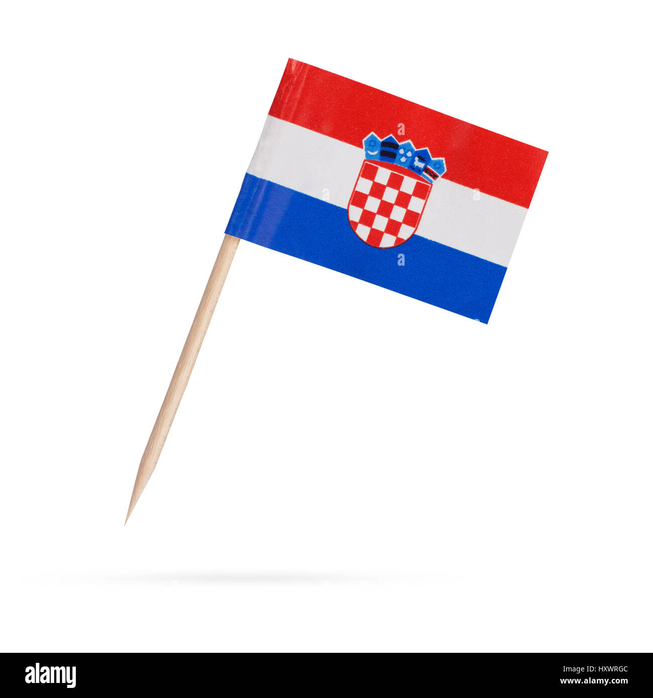 Miniature paper flag Croatia.  Isolated Croatian flag pointer on white background. With shadow below Stock Photo
