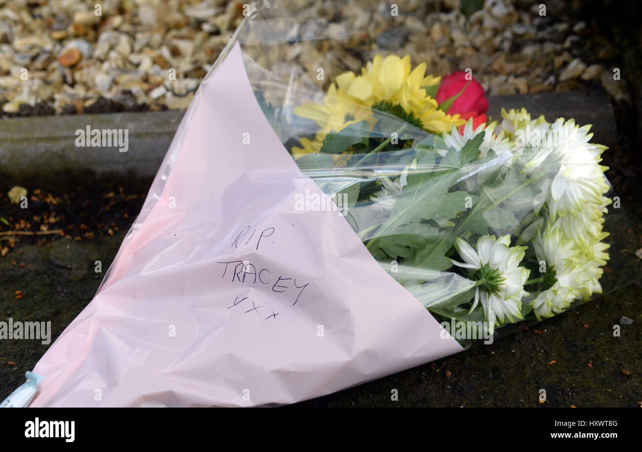 Flowers left near the scene where a 13yearold boy and his mother have