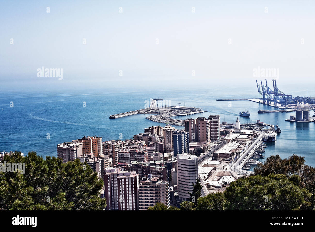 The port of Malaga is an international seaport in southern Spain. It is the oldest continuously-operated port in Spain and one of the oldest in the Me Stock Photo