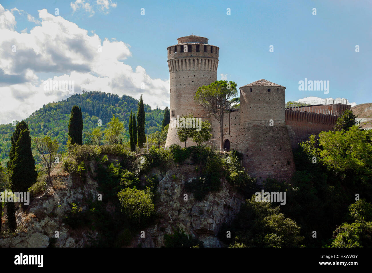 Italy Emilia Romagna Brisighella (RA):The Fortress ,  dated 1228, is characterized by cylindrical towers, of which the highest is 1503 was built by the Venetians in the short period of their rule on Romagna (1503-09). Stock Photo