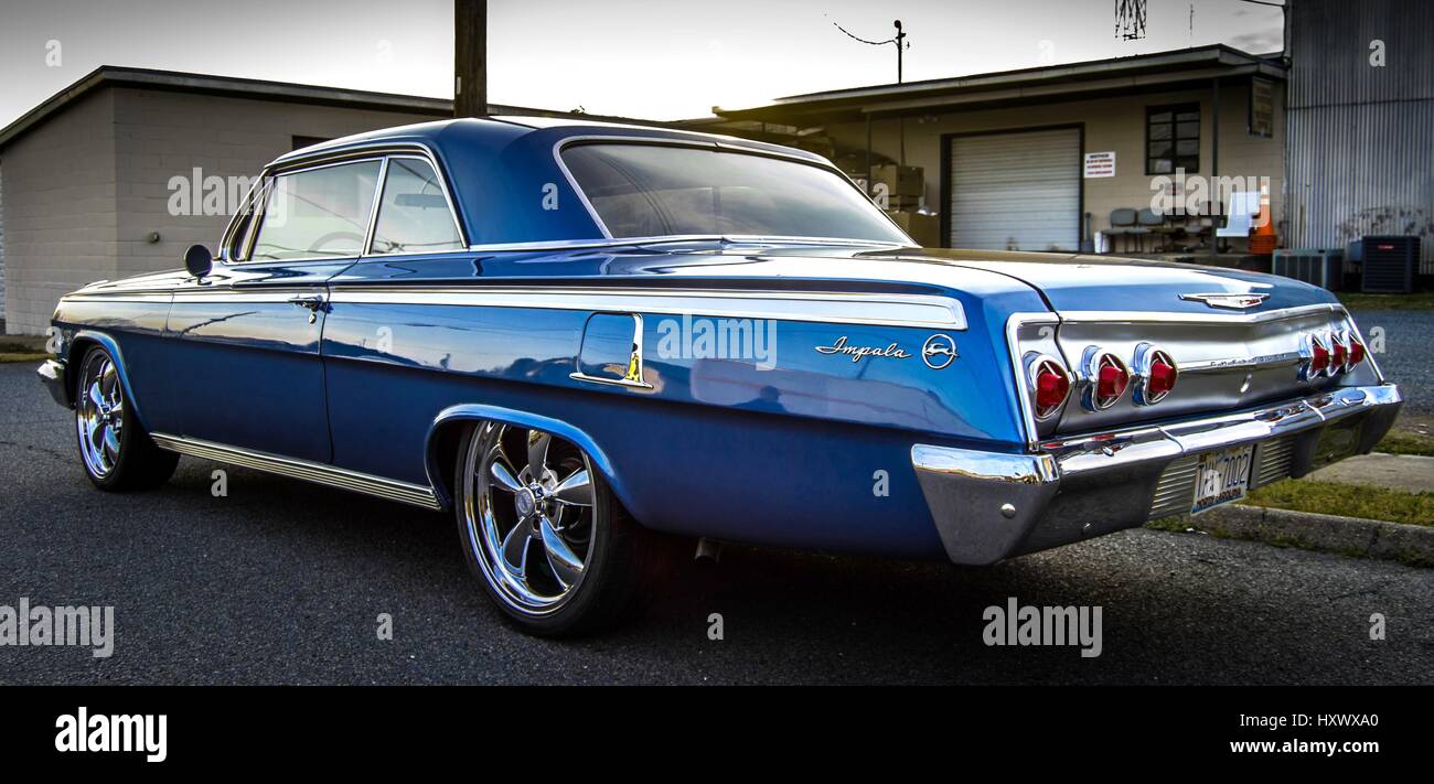 Blue Chevy Impala Stock Photo
