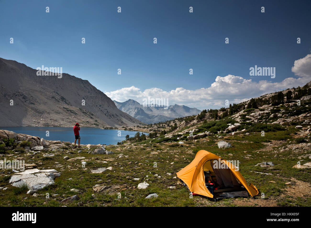 CA03140-00...CALIFORNIA - Campsite along the John Muir Trail above Lake Marjorie in Kings Canyon National Park. Stock Photo