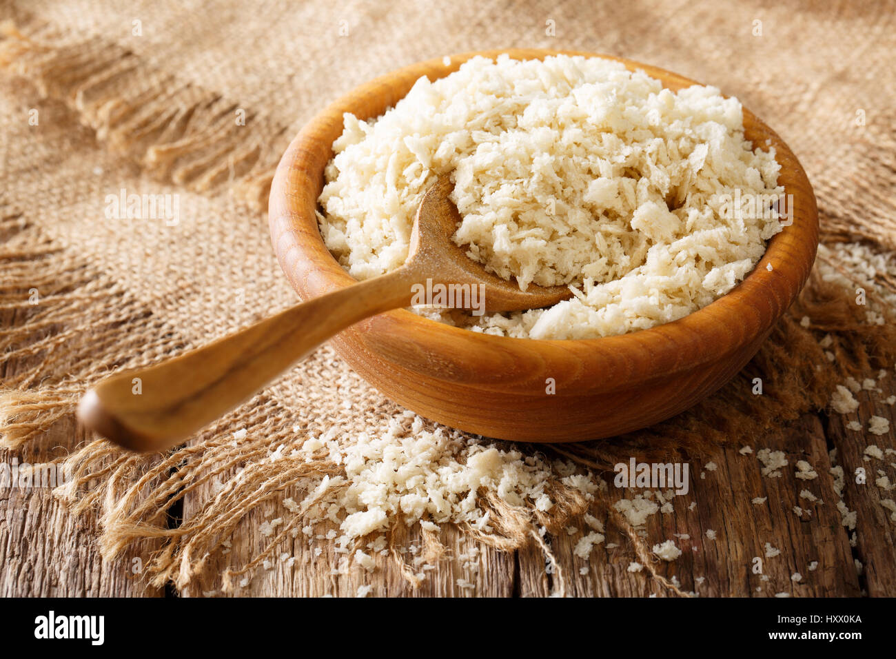 Japanese bread crumbs Panko ingredient for breading in a bowl on the