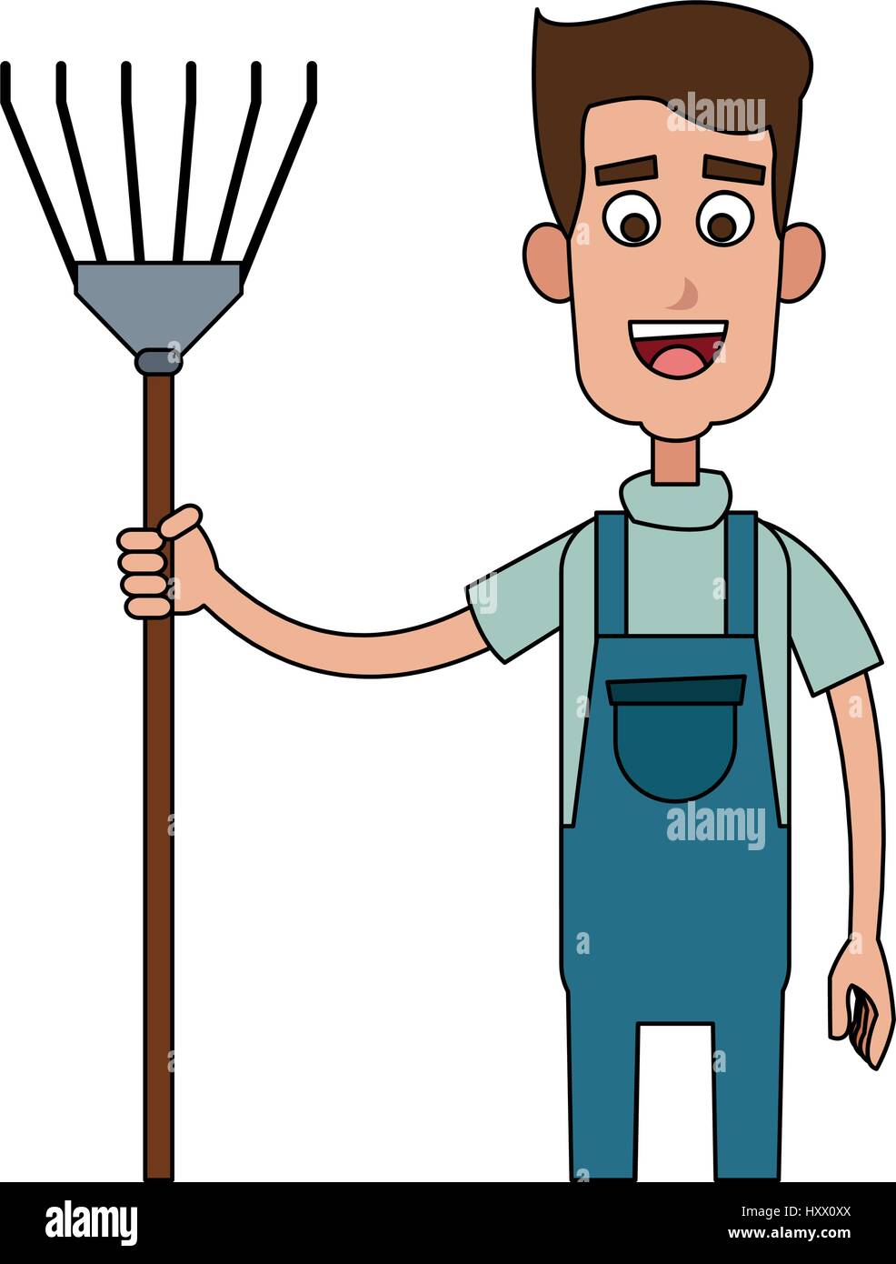 farmer with pitchfork cartoon icon image vector illustration design ...