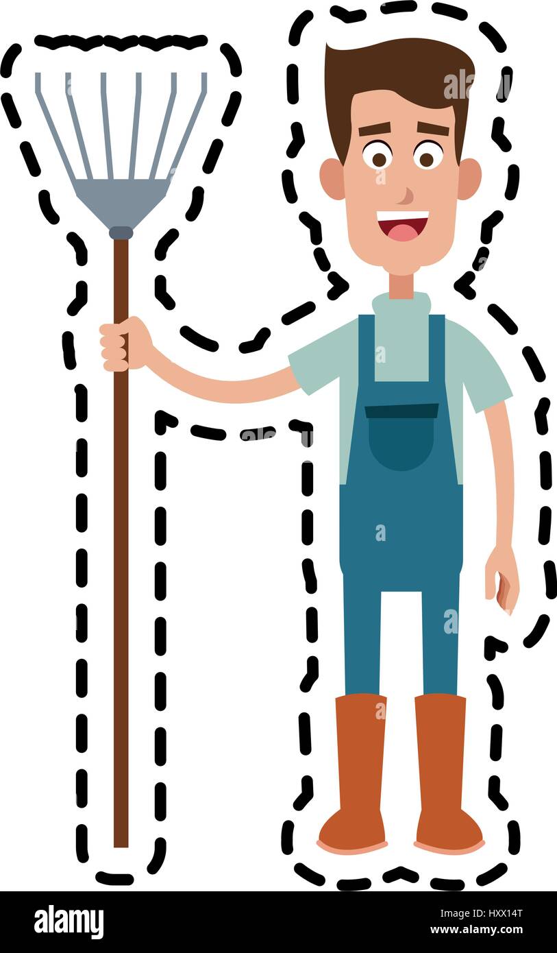 farmer with pitchfork cartoon icon image vector illustration design ...