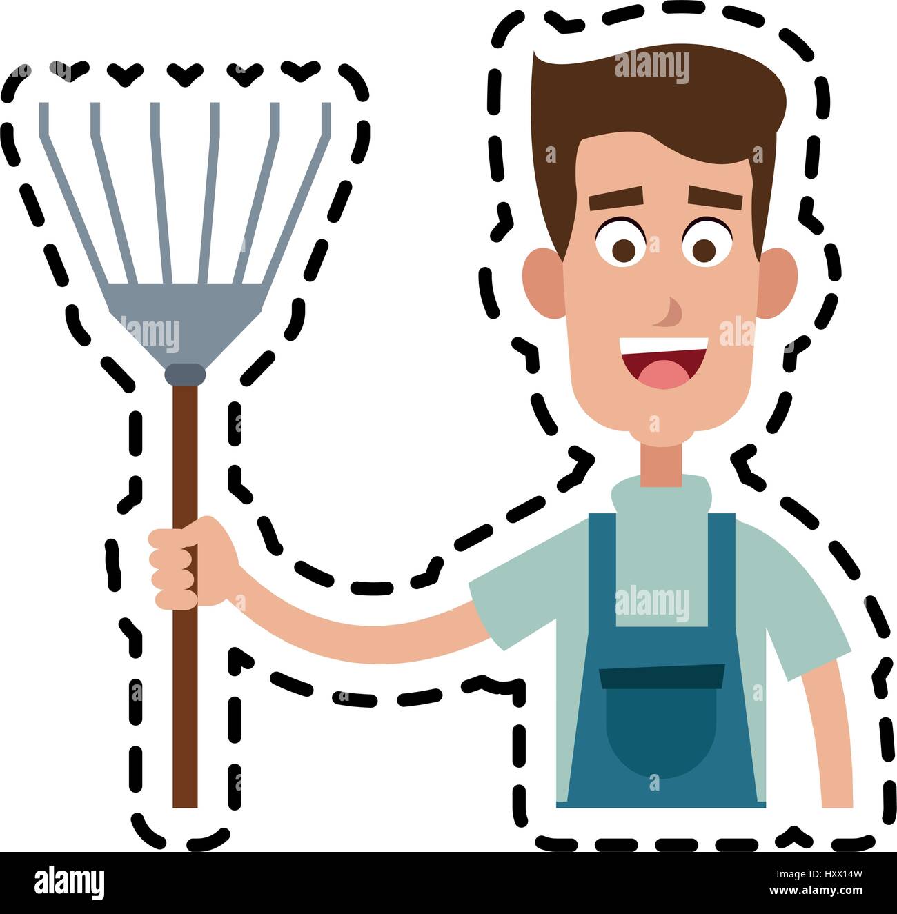 farmer with pitchfork cartoon icon image vector illustration design ...