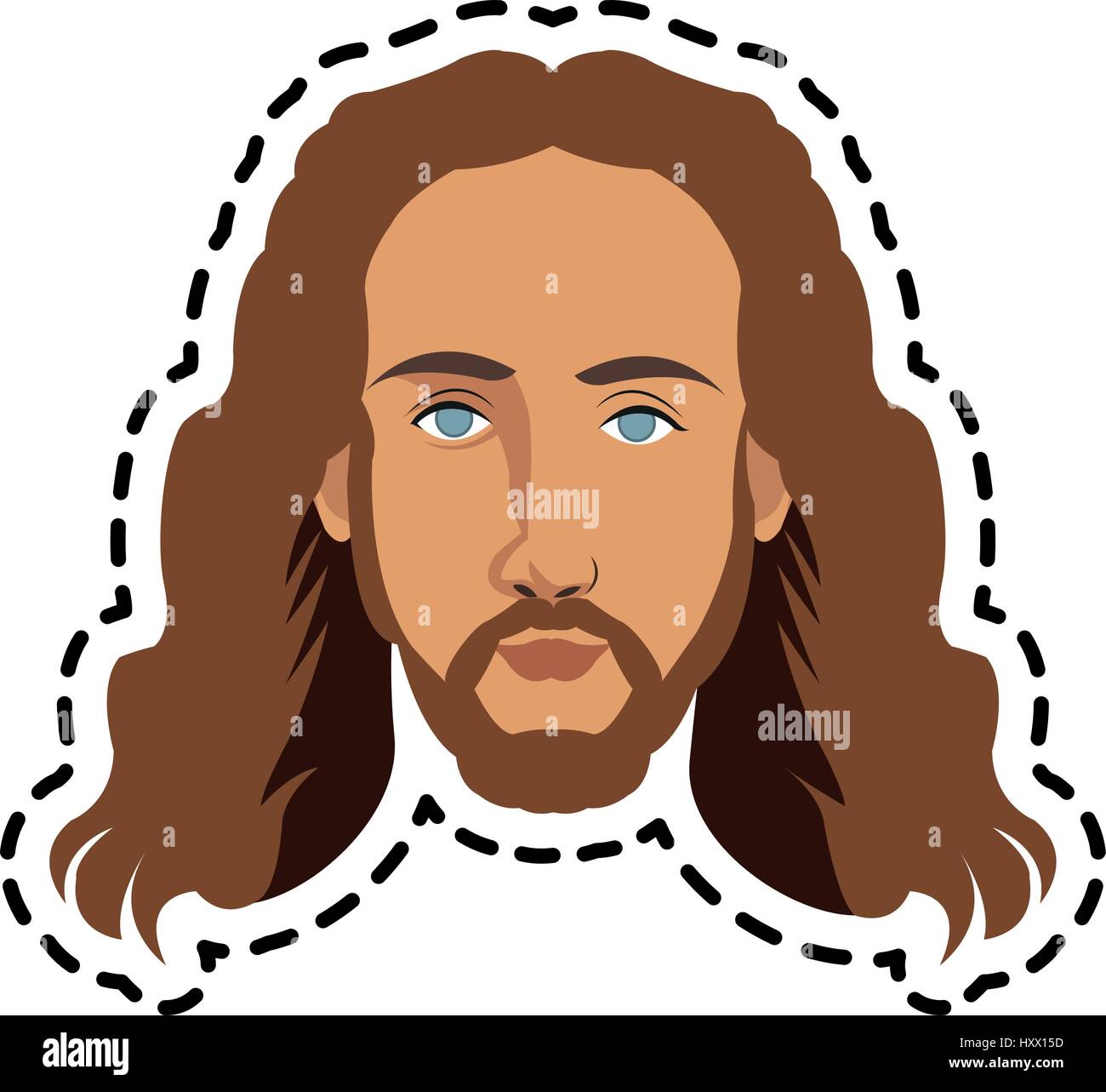Young Handsome Man With Long Hair Beard And Blue Eyes Icon Image