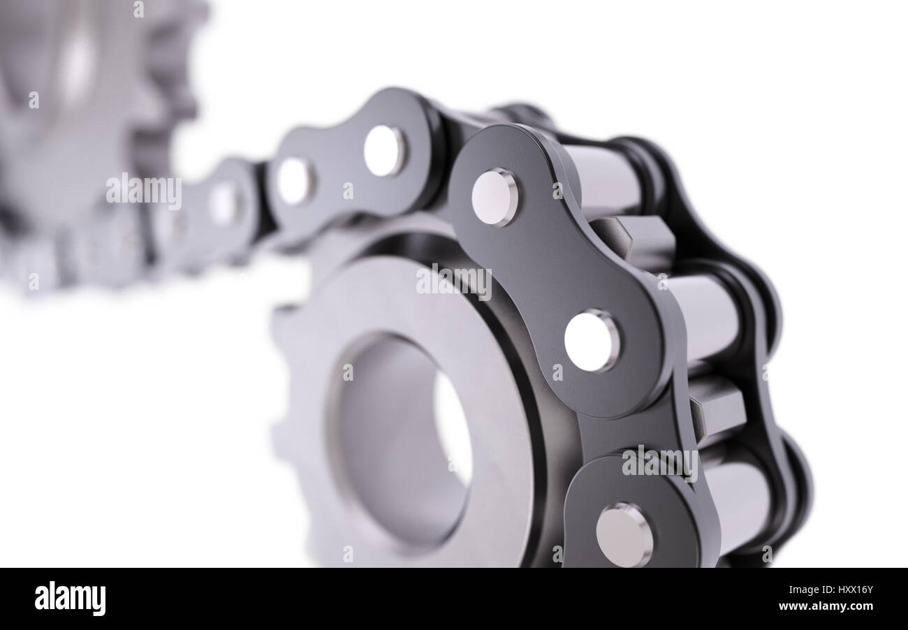 Chain with gear isolated on white background 3D rendering Stock Photo