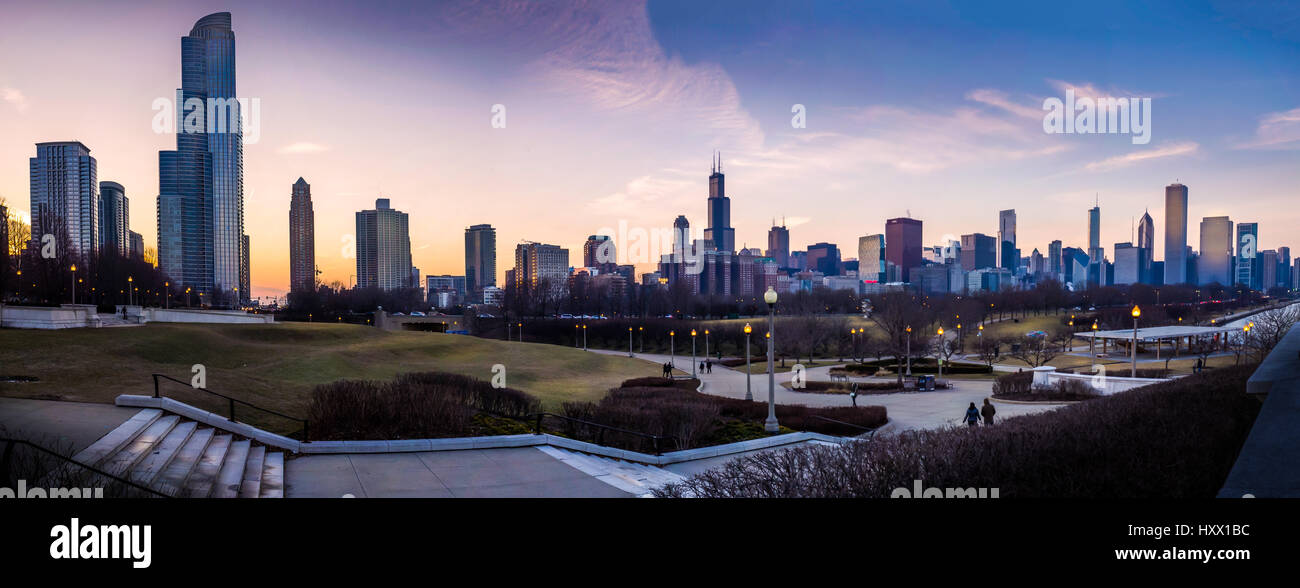 Chicago skyline from Field Museum campus Stock Photo